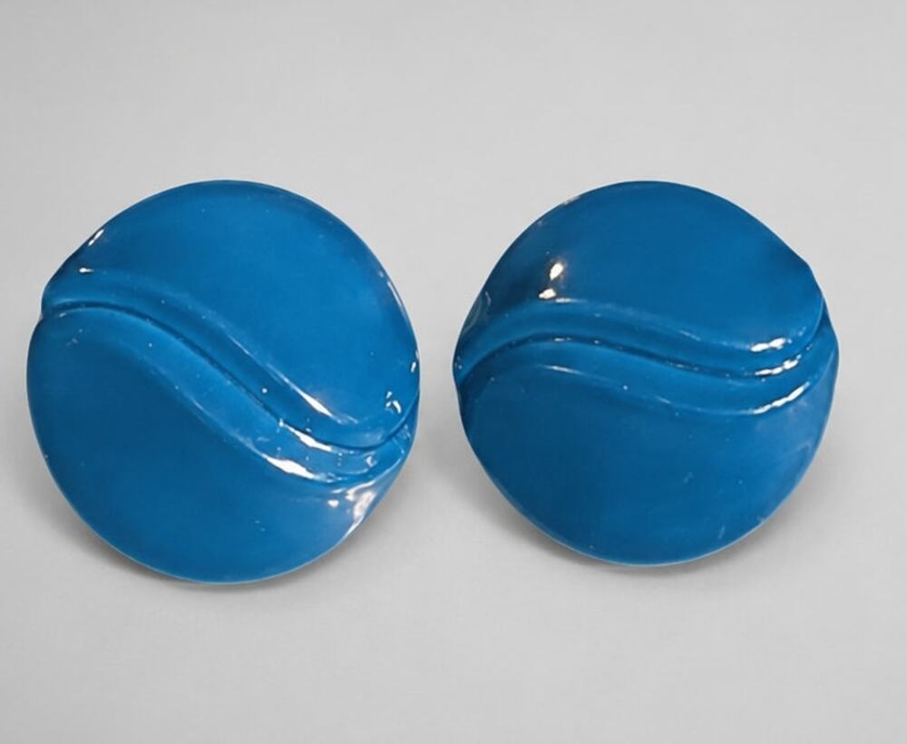 Vintage Blue‎ Enameled Pierced Earrings, 1 In, Aqua Round, Posts bp-10